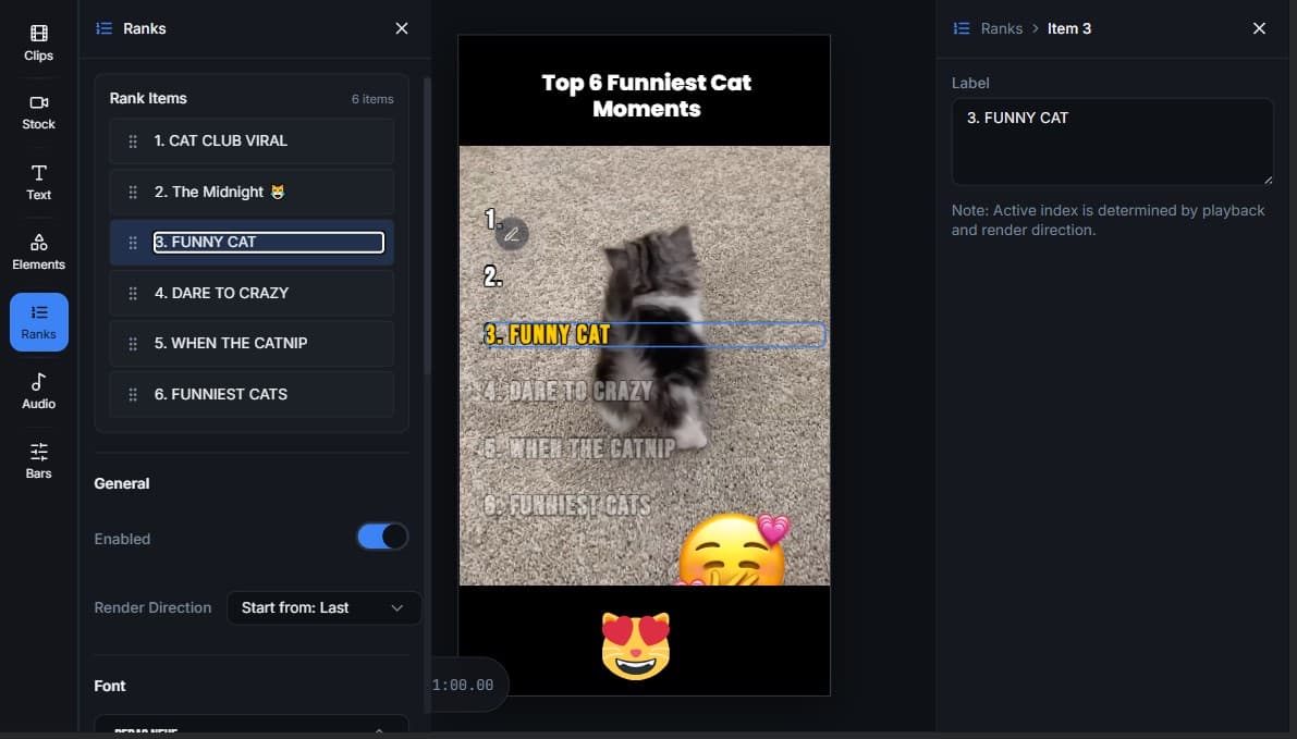 Auto ranking generation workflow in RankClips editor