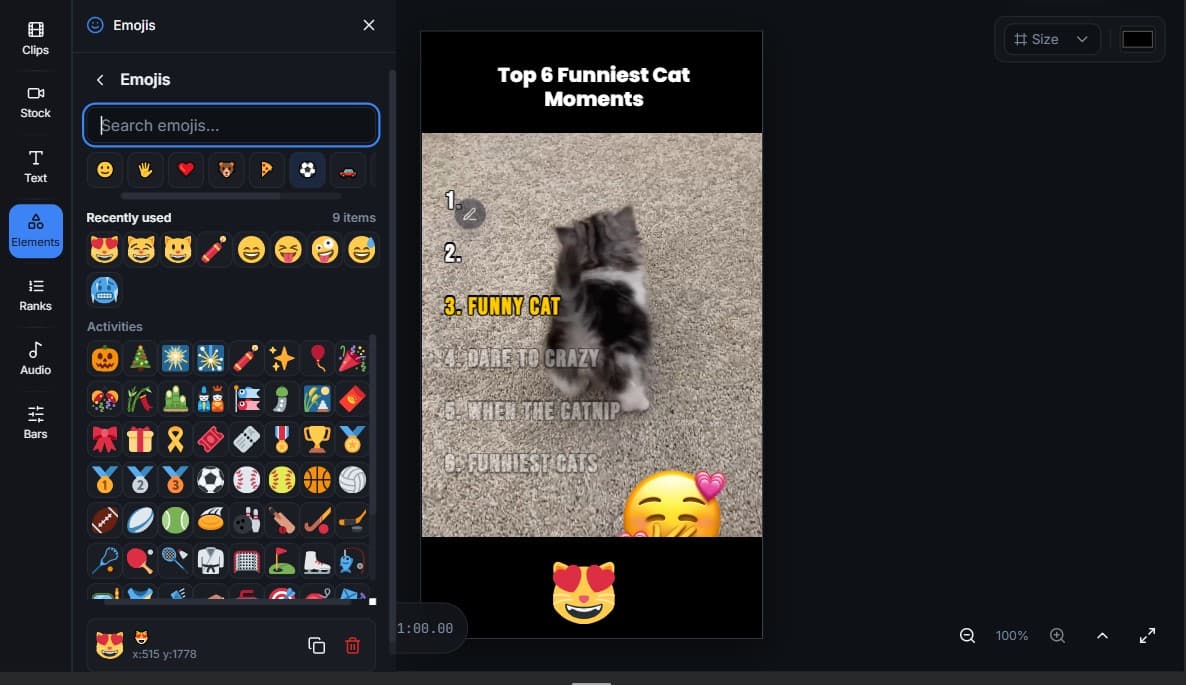 Emoji overlays added on ranking video scenes