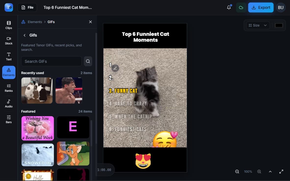 GIF elements inside RankClips editor layout