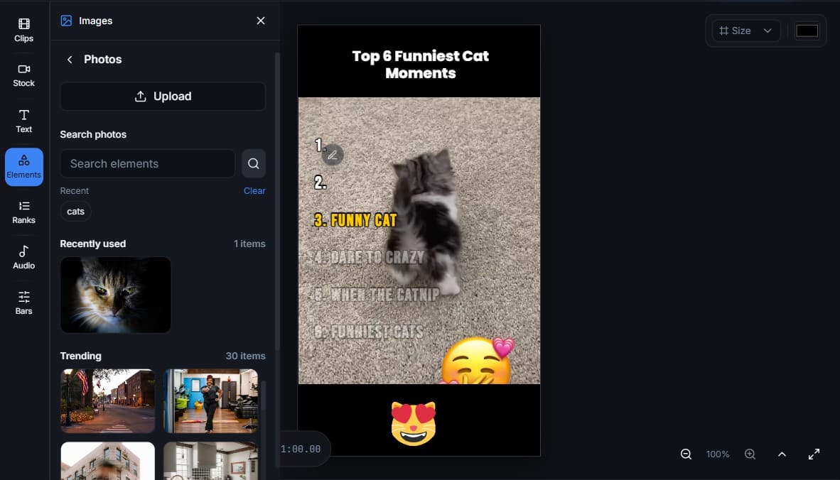 Photos stock panel and preview integration in RankClips