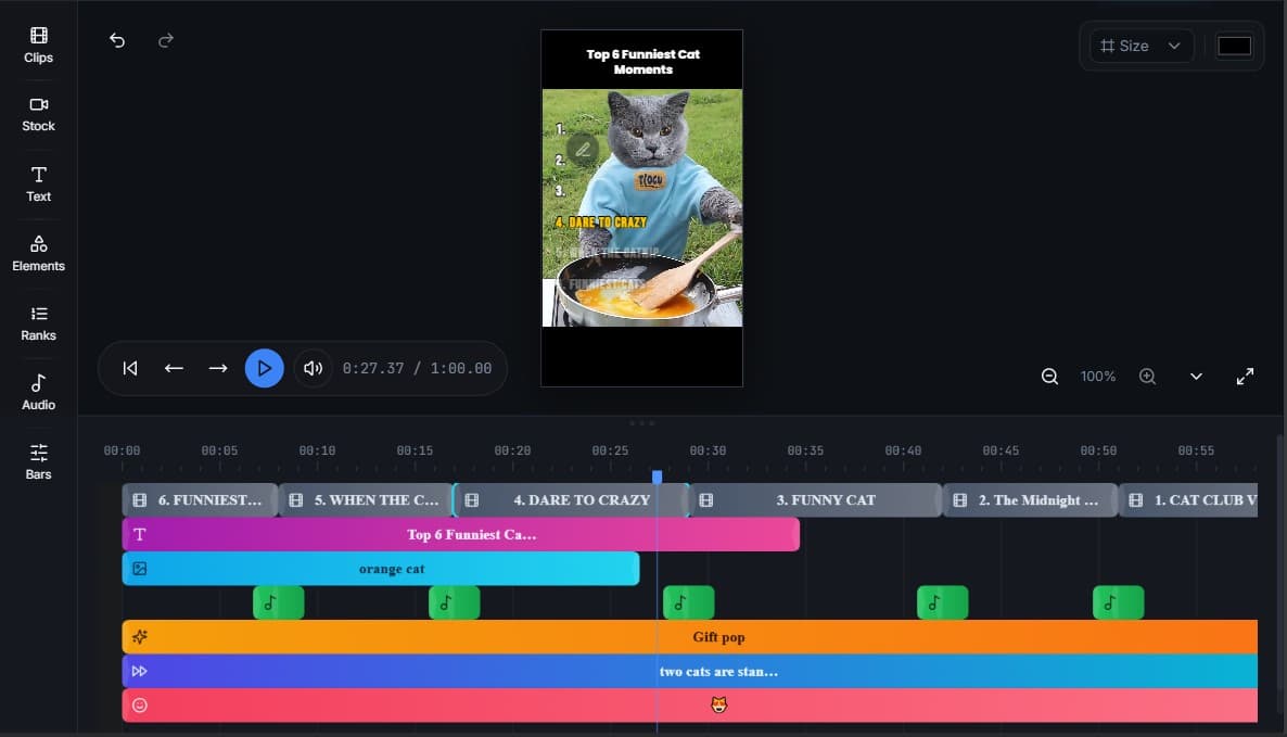 Timeline editor tracks and sequencing controls in RankClips